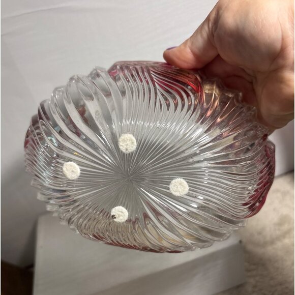 Vintage Glass Basket Clear Handle With Red Floral Accents & Textured Handle 6" - Picture 12 of 12